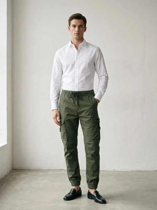 Multi-Pocket Functional Cuffed Men's Cargo Trousers for Casual Streetwear