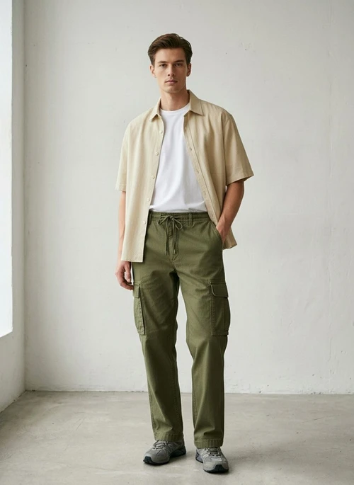 Relaxed Fit Vintage Multi-Pocket Men's Cargo Trousers for Spring and Autumn Casual Wear