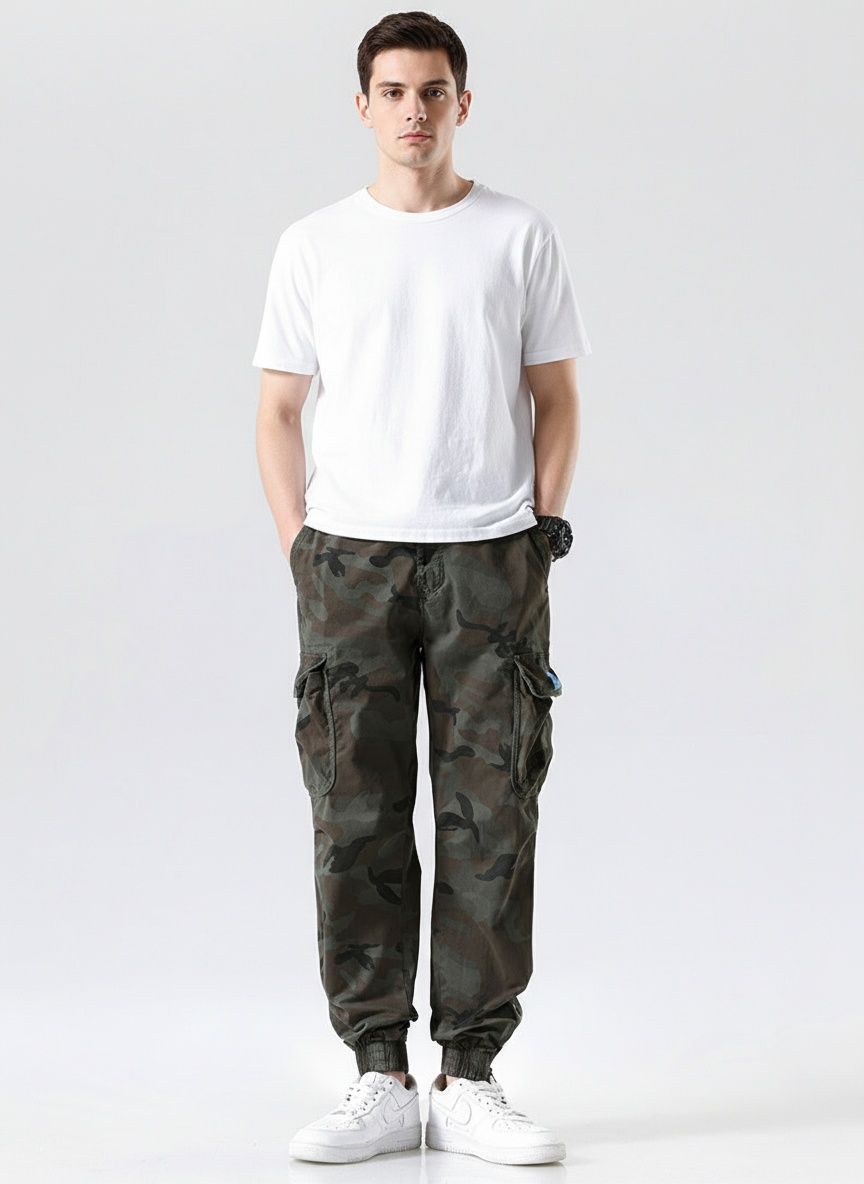Relaxed Fit Camouflage Multi-Pocket Men's Cargo Trousers for Outdoor Casual Wear