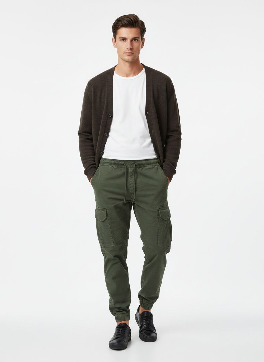 Relaxed Fit Vintage Cuffed Men's Cargo Trousers for Casual Outdoor Wear