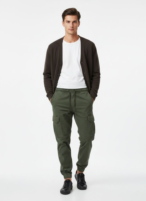 Relaxed Fit Vintage Cuffed Men's Cargo Trousers for Casual Outdoor Wear