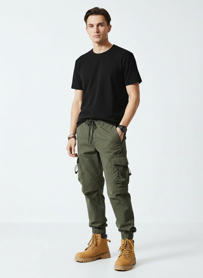 Tapered Fit Multi-Pocket Men's Cargo Trousers for Casual Streetwear