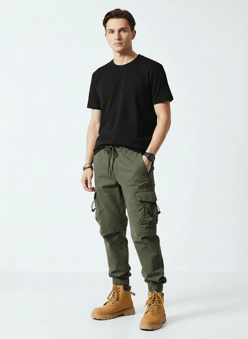 Tapered Fit Multi-Pocket Men's Cargo Trousers for Casual Streetwear