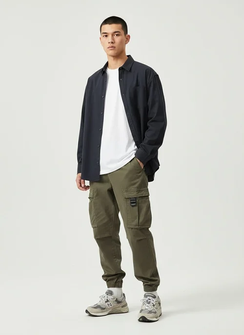 Vintage Multi-Pocket Loose Fit Men's Cargo Trousers with Elasticity for Outdoor Sport