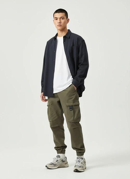 Vintage Multi-Pocket Loose Fit Men's Cargo Trousers with Elasticity for Outdoor Sport