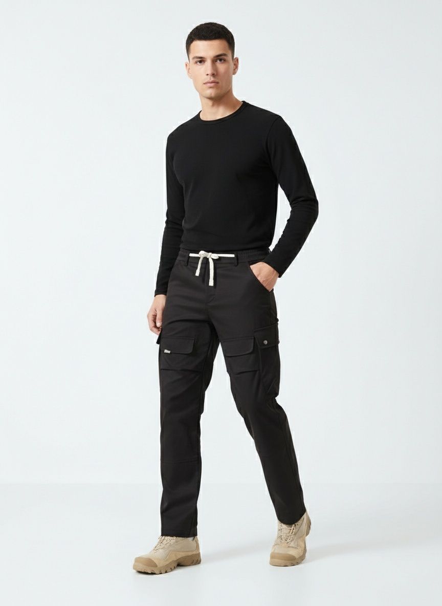 Retro Wide-Leg Multi-Pocket Men's Cargo Trousers for Casual Outerwear