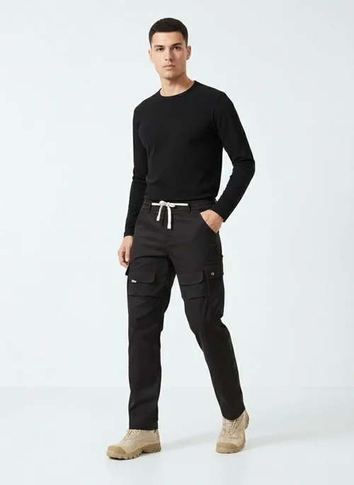 Retro Wide-Leg Multi-Pocket Men's Cargo Trousers for Casual Outerwear