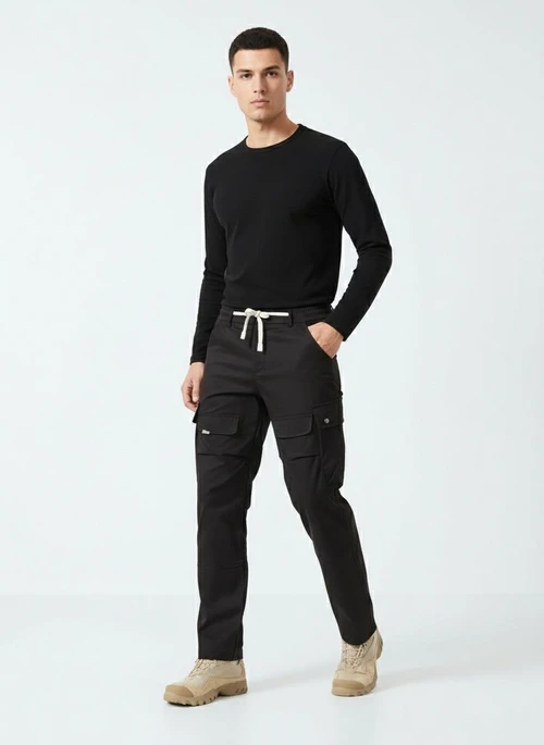 Retro Wide-Leg Multi-Pocket Men's Cargo Trousers for Casual Outerwear