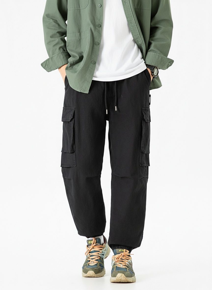 Relaxed Fit Vintage Wide-Leg Men's Cargo Trousers for Casual Outdoor Wear