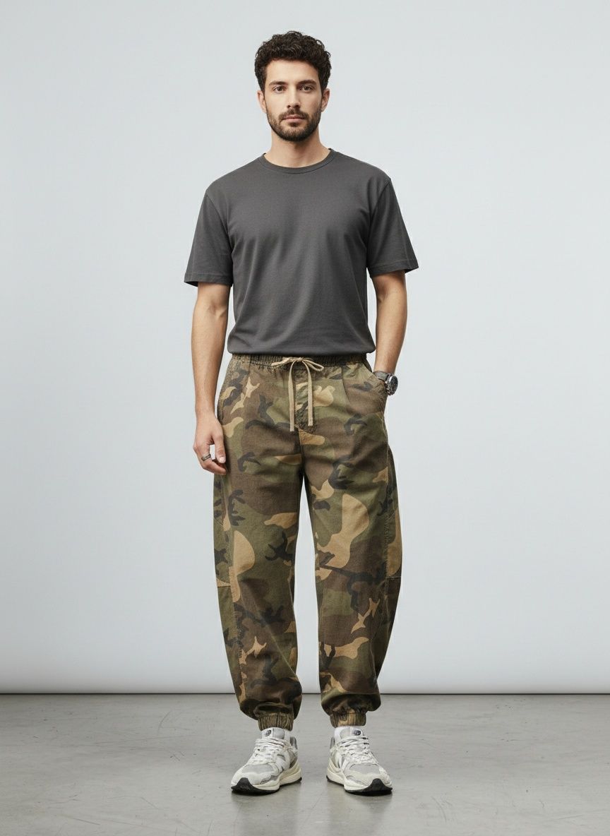 Relaxed Fit Camouflage Men's Cargo Trousers for Spring and Summer Casual Wear