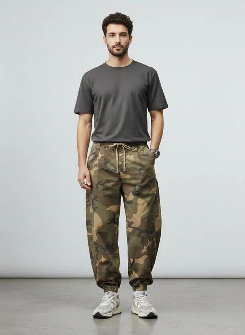 Relaxed Fit Camouflage Men's Cargo Trousers for Spring and Summer Casual Wear