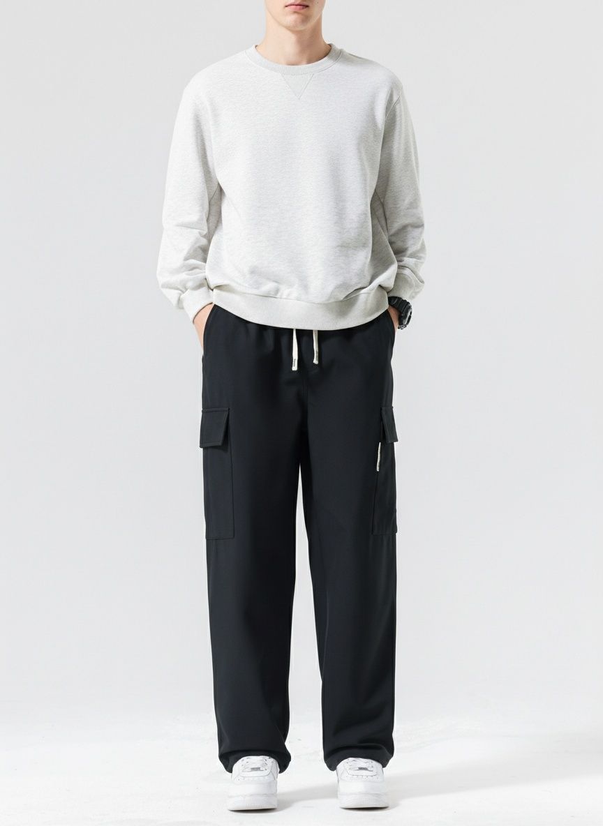 Relaxed Fit Multi-Pocket Men's Trousers for Winter Casual Wear