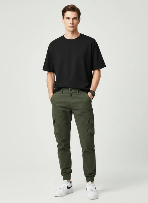 Tapered Stretch Fit Men's Cargo Trousers for Casual Athletic Wear