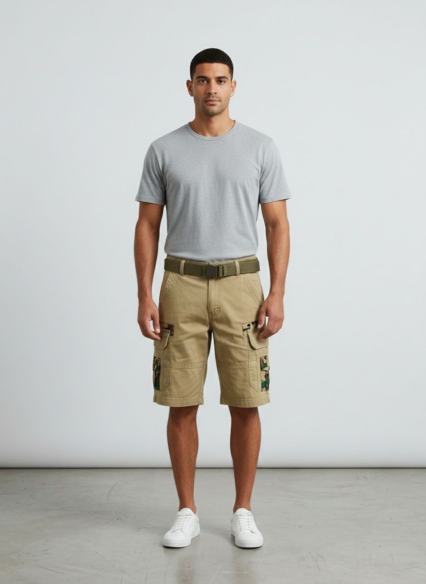 Straight Fit Multi-Pocket Men's Cargo Shorts for Summer Casual Wear (Belt Not Included)