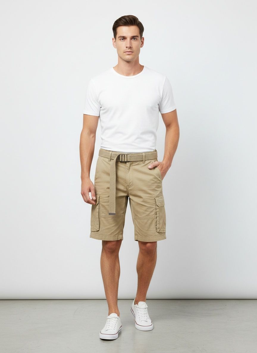 Relaxed Fit Multi-Pocket Vintage Men's Cargo Shorts for Summer Casual Wear  (Belt Not Included)