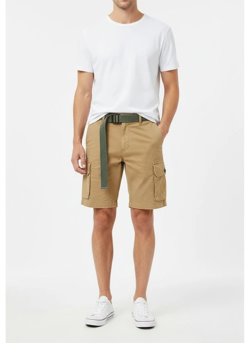 Vintage Functional Multi-Pocket Relaxed Fit Men's Cargo Shorts for Summer Casual Wear (Belt Not Included)