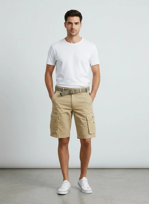 Functional Techwear-Style Multi-Pocket Men's Cargo Shorts for Summer Streetwear (Belt Not Included)