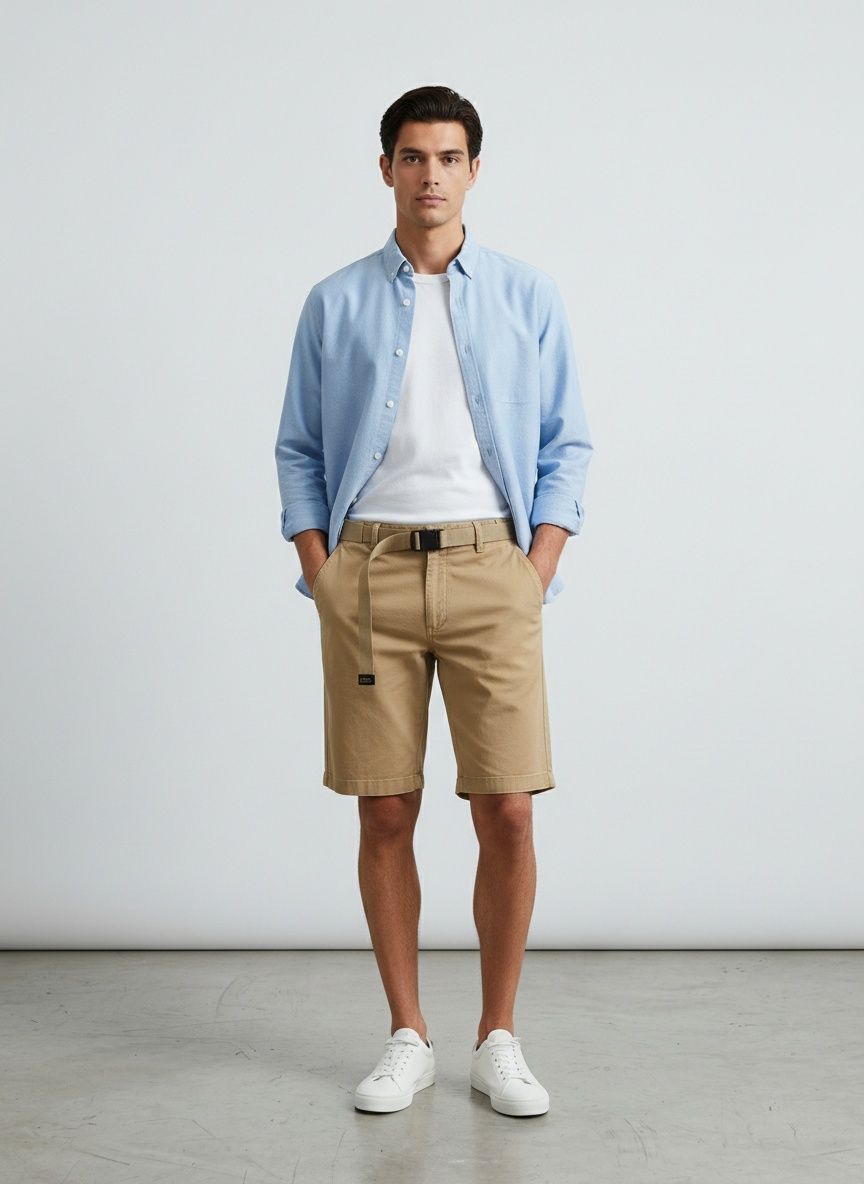 Elegant Solid Tone Summer Men's Cargo Shorts for Casual Wear  (Belt Not Included)