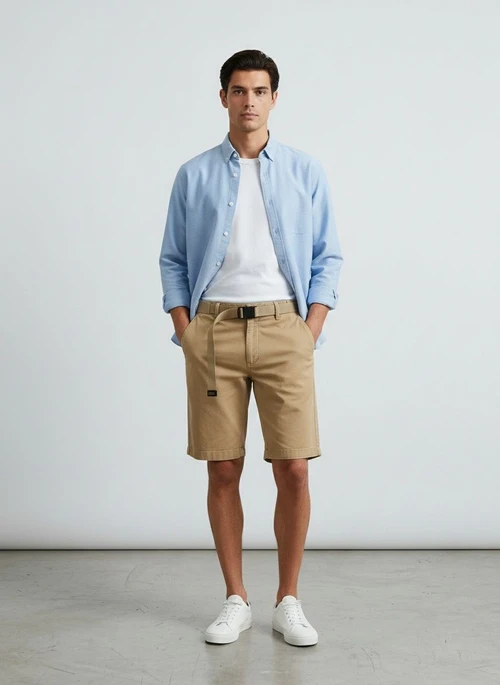Elegant Solid Tone Summer Men's Cargo Shorts for Casual Wear (Belt Not Included)