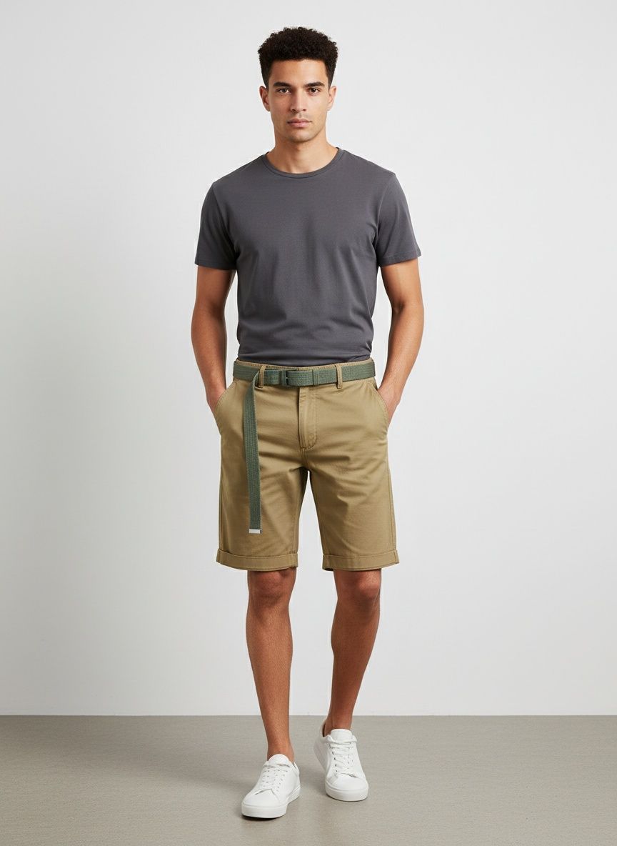 Relaxed Fit Vintage-Inspired Men's Cargo Shorts for Summer Casual Wear  (Belt Not Included)