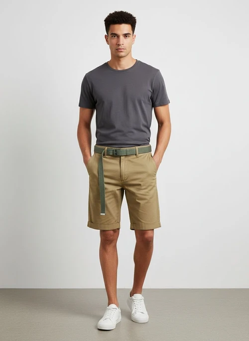 Relaxed Fit Vintage-Inspired Men's Cargo Shorts for Summer Casual Wear (Belt Not Included)
