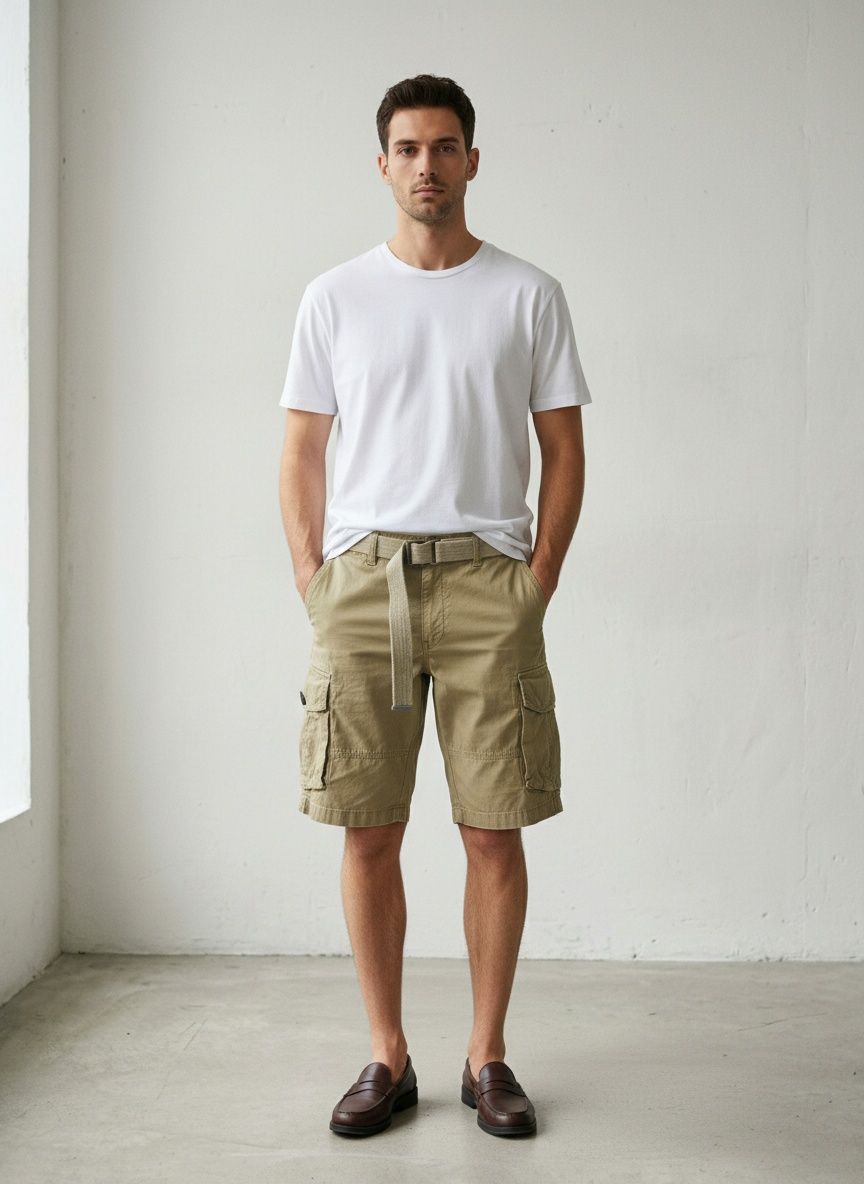 Multi-Pocket Zipper Detail Men's Cargo Shorts for Summer Casual Wear (Belt Not Included)