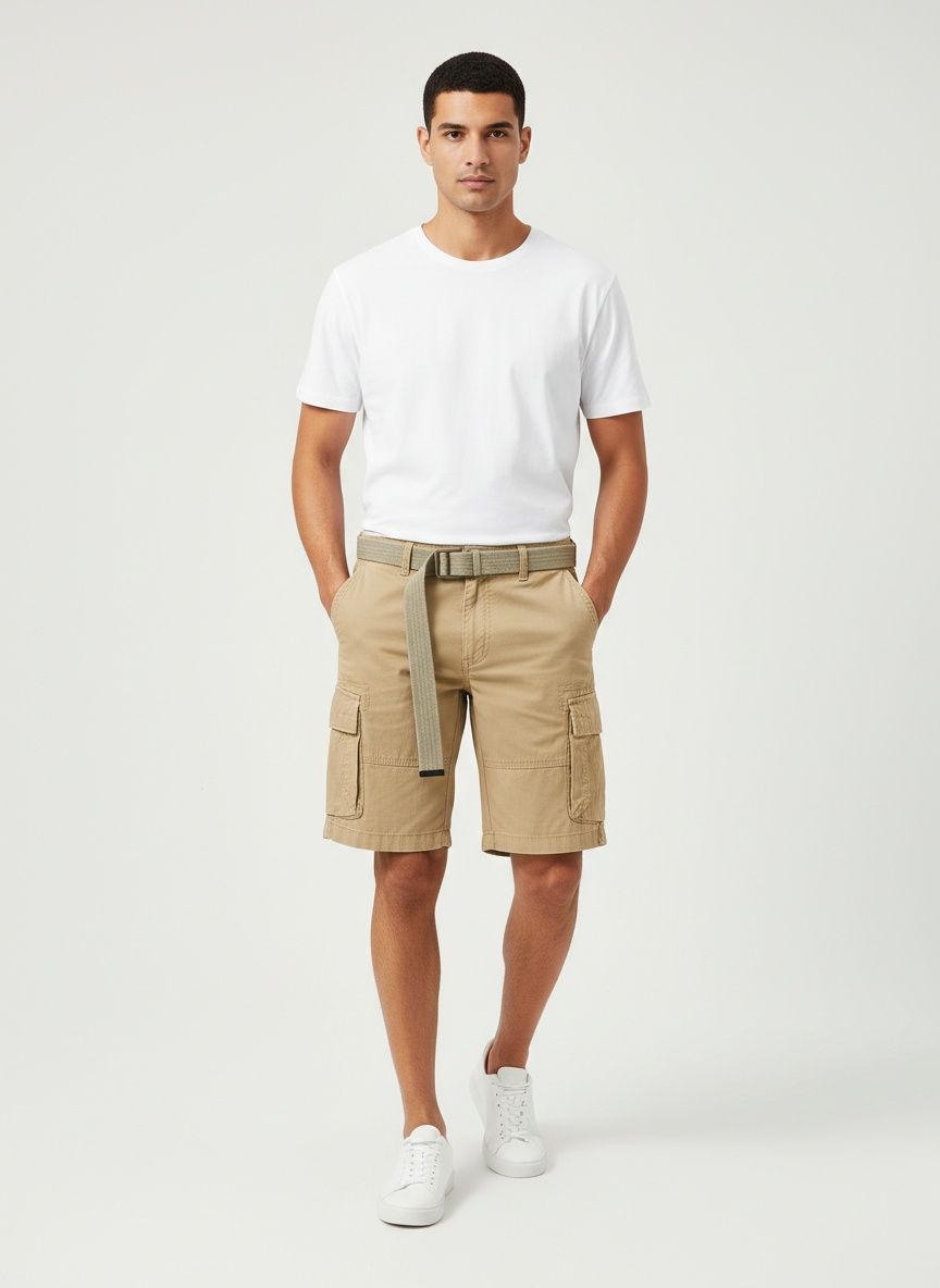 Vintage Multi-Pocket Summer Men's Cargo Shorts (Belt Not Included)