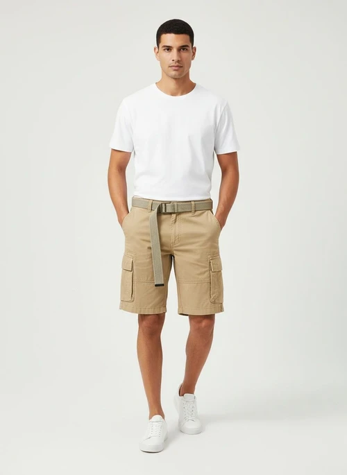 Vintage Multi-Pocket Summer Men's Cargo Shorts (Belt Not Included)