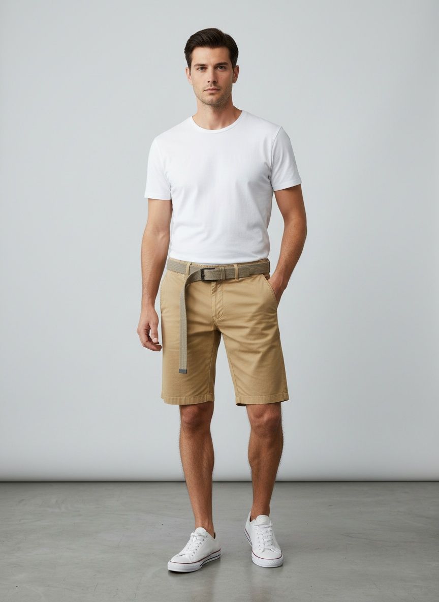 Striped Vintage Elastic Men's Cargo Shorts for Summer Casual Wear (Belt Not Included)