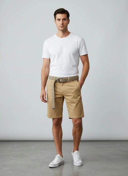 Striped Vintage Elastic Men's Cargo Shorts for Summer Casual Wear (Belt Not Included)