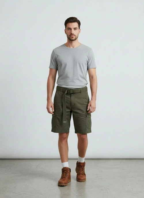 Vintage Multi-Pocket Street Style Men's Cargo Shorts for Casual Wear (Belt Not Included)