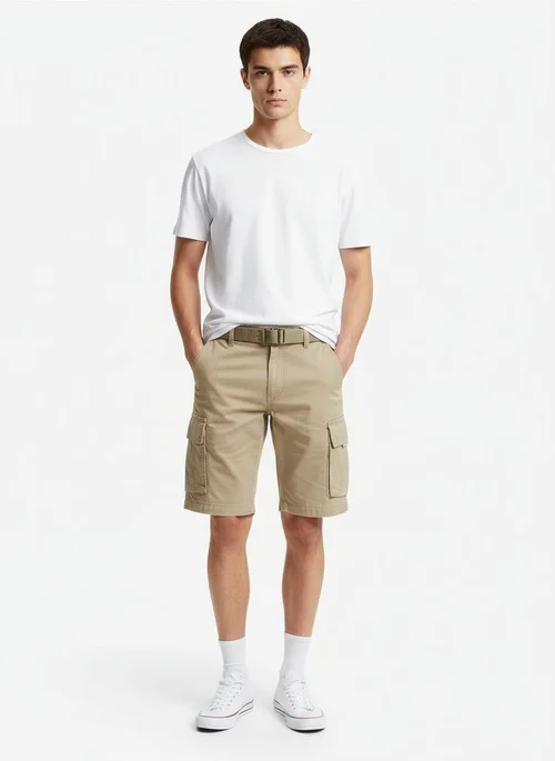 Breathable Mid-Rise Multi-Pocket Men's Shorts for Summer Casual Wear (Belt Not Included)