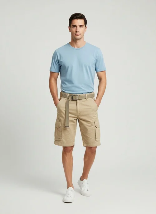 Multi-Pocket Relaxed Fit Vintage Inspired Men's Cargo Shorts for Summer Casual Wear (Belt Not Included)