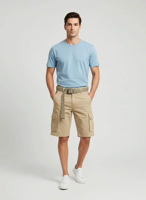 Multi-Pocket Relaxed Fit Vintage Inspired Men's Cargo Shorts for Summer Casual Wear (Belt Not Included)