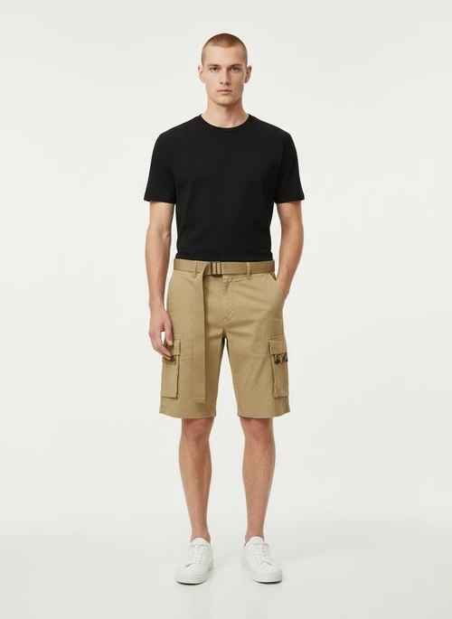Multi-Pocket Casual Mid-Rise Men's Cargo Shorts for Summer Wear (Belt Not Included)