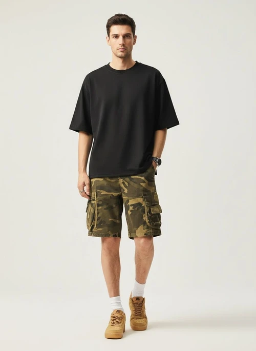 Camouflage Straight Leg Multi-Pocket Men's Cargo Shorts for Summer Casual Wear
