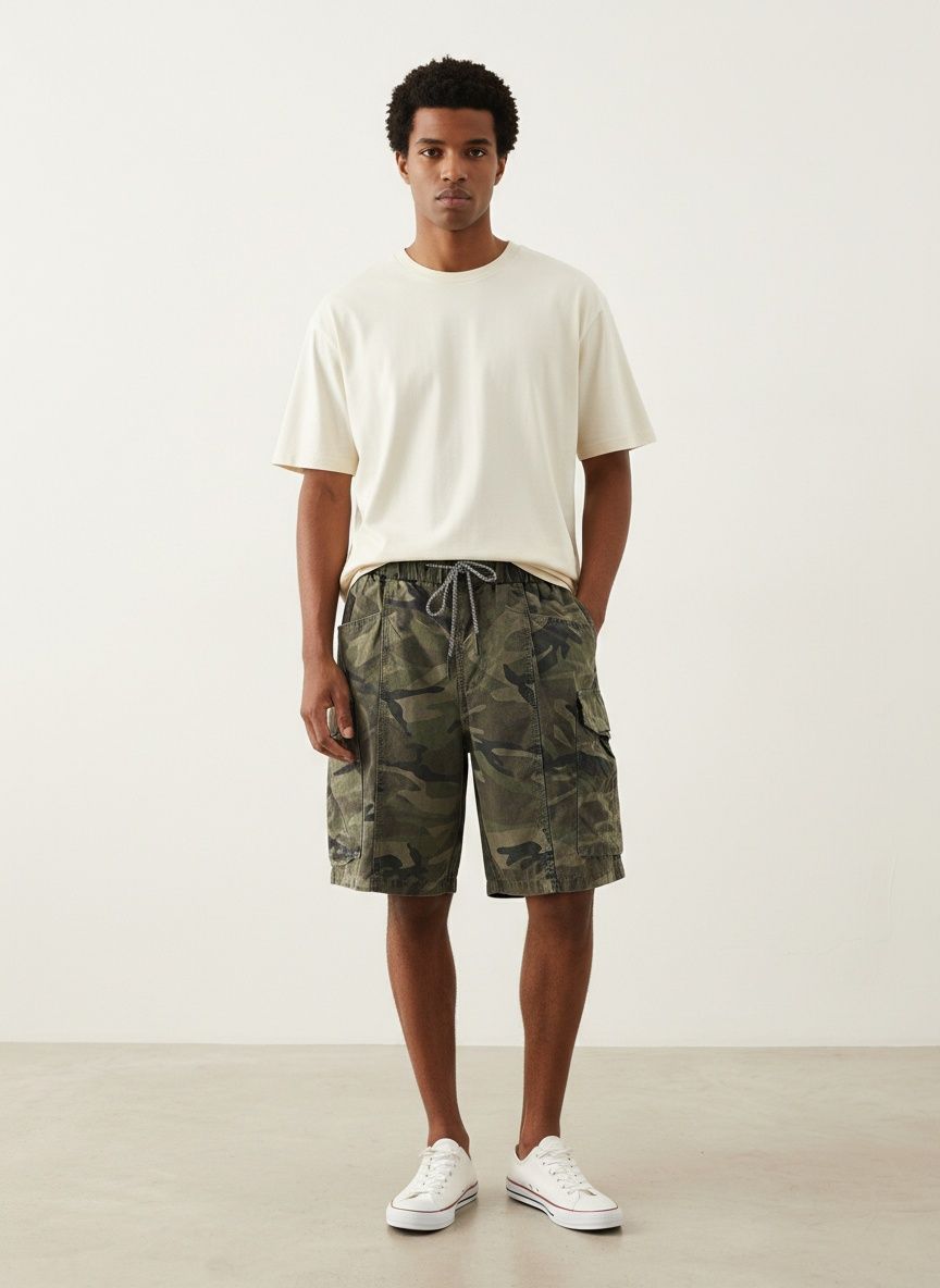 Relaxed Fit Vintage Camouflage Men's Cargo Shorts for Summer Casual Wear