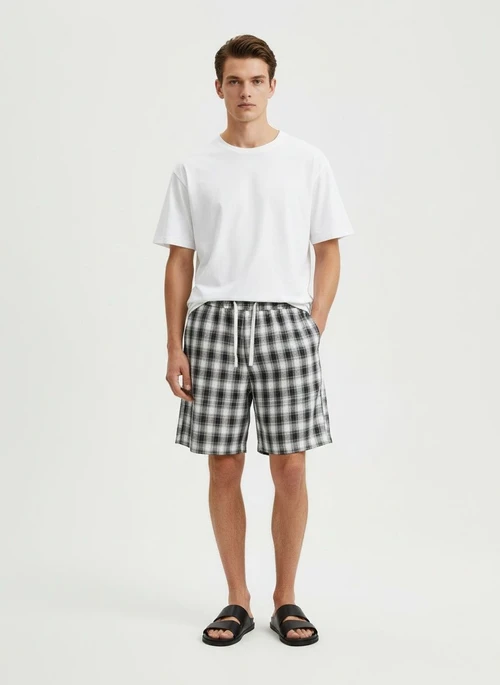 Checkered Pattern Relaxed Fit Men's Shorts for Summer Casual Wear