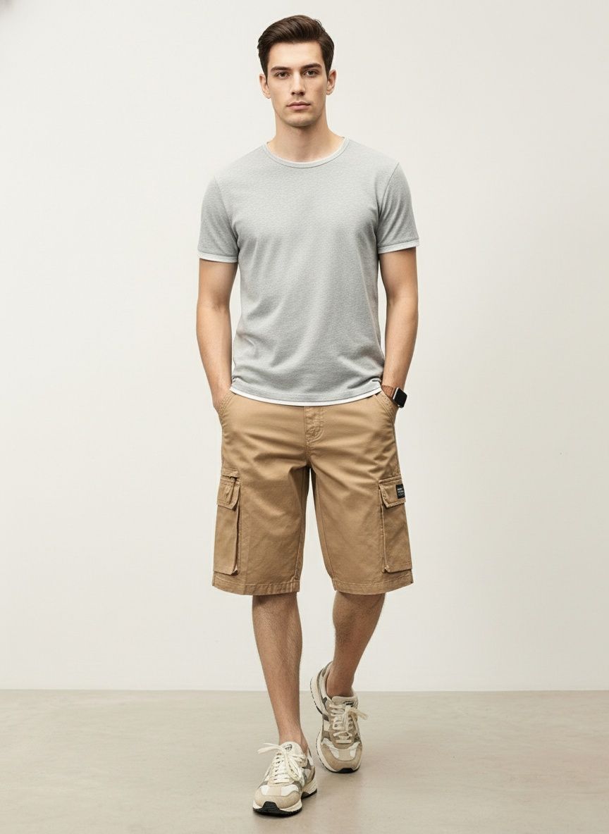 Minimalist High Street Style Men's Cargo Shorts for Summer Casual Wear