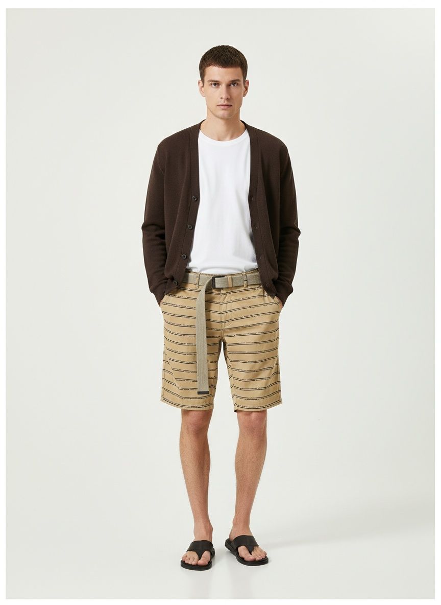 Relaxed Fit Striped Men's Cargo Shorts for Summer Casual Wear  (Belt Not Included)