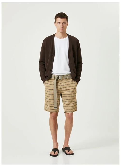 Relaxed Fit Striped Men's Cargo Shorts for Summer Casual Wear (Belt Not Included)