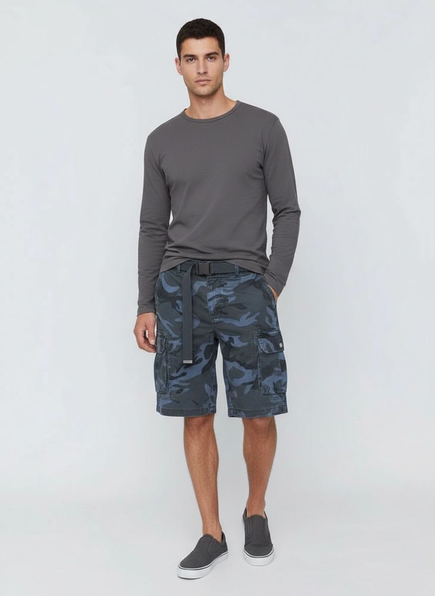 Military Style Multi-Pocket Camouflage Men's Cargo Shorts for Summer Casual Wear  (Belt Not Included)