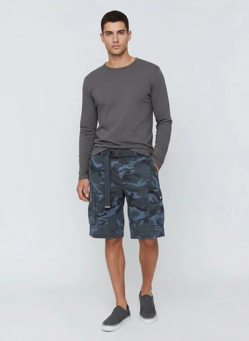 Military Style Multi-Pocket Camouflage Men's Cargo Shorts for Summer Casual Wear (Belt Not Included)