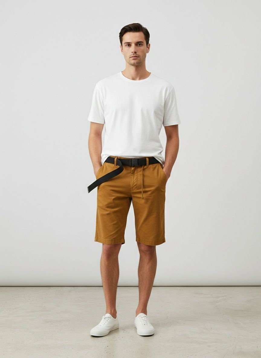 Loose Fit Solid Color Vintage Men's Cargo Shorts for Summer Casual Wear  (Belt Not Included)