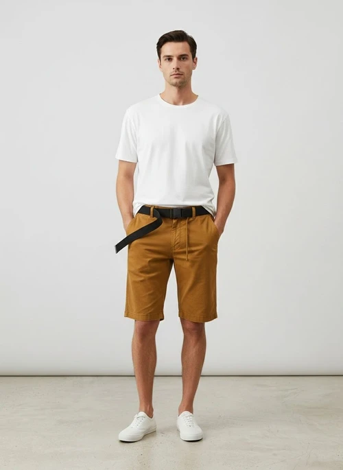Loose Fit Solid Color Vintage Men's Cargo Shorts for Summer Casual Wear (Belt Not Included)