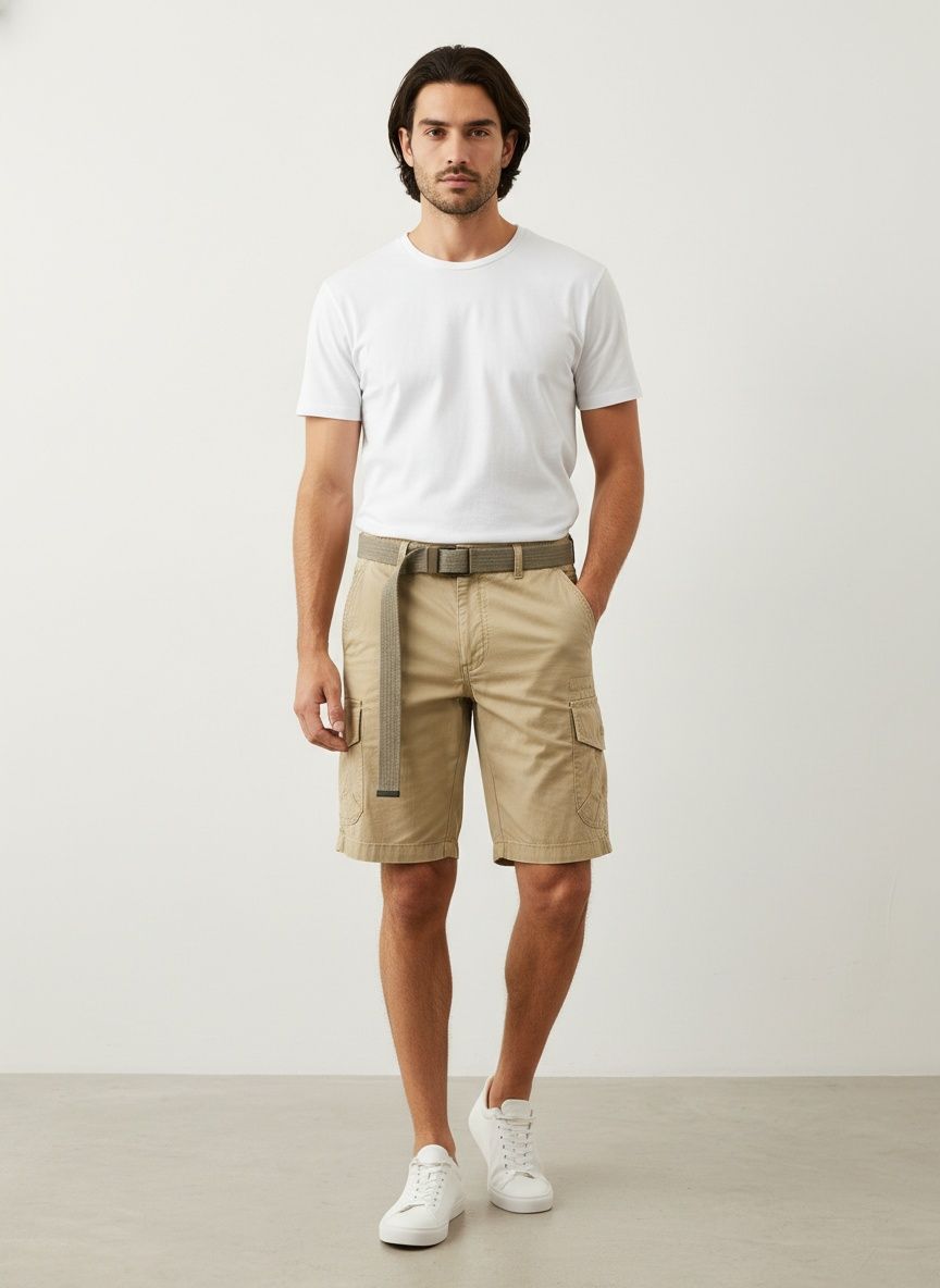 Relaxed Fit Functional Techwear Multi-Pocket Men's Cargo Shorts for Summer Casual Wear  (Belt Not Included)