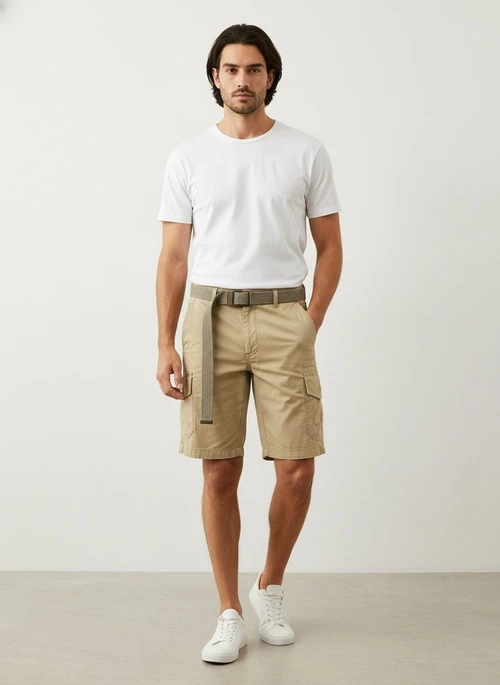 Relaxed Fit Functional Techwear Multi-Pocket Men's Cargo Shorts for Summer Casual Wear (Belt Not Included)