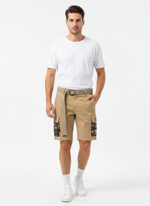 Army Green Multi-Pocket Camouflage Men's Cargo Shorts for Summer Wear (Belt Not Included)