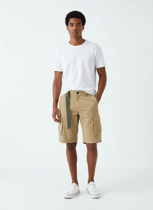 Retro Multi-Pocket Zipper Detail Men's Cargo Shorts for Casual Summer Wear (Belt Not Included)