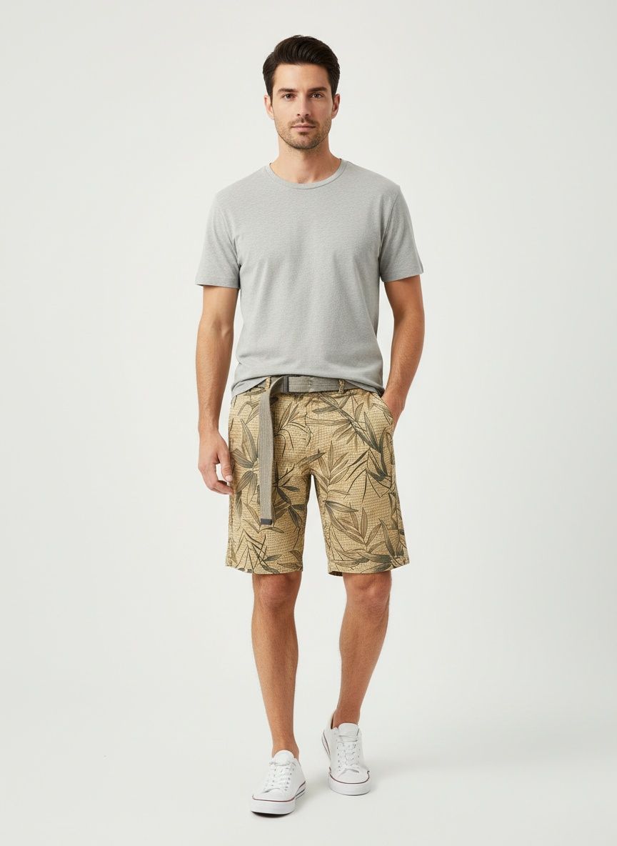 Relaxed Fit Graphic Print Men's Cargo Shorts for Summer Casual Wear  (Belt Not Included)